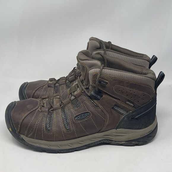 Keen Utility Flint Mid Steel Toe Boots Mens 13 D Brown Leather Work Hiking - Picture 2 of 16
